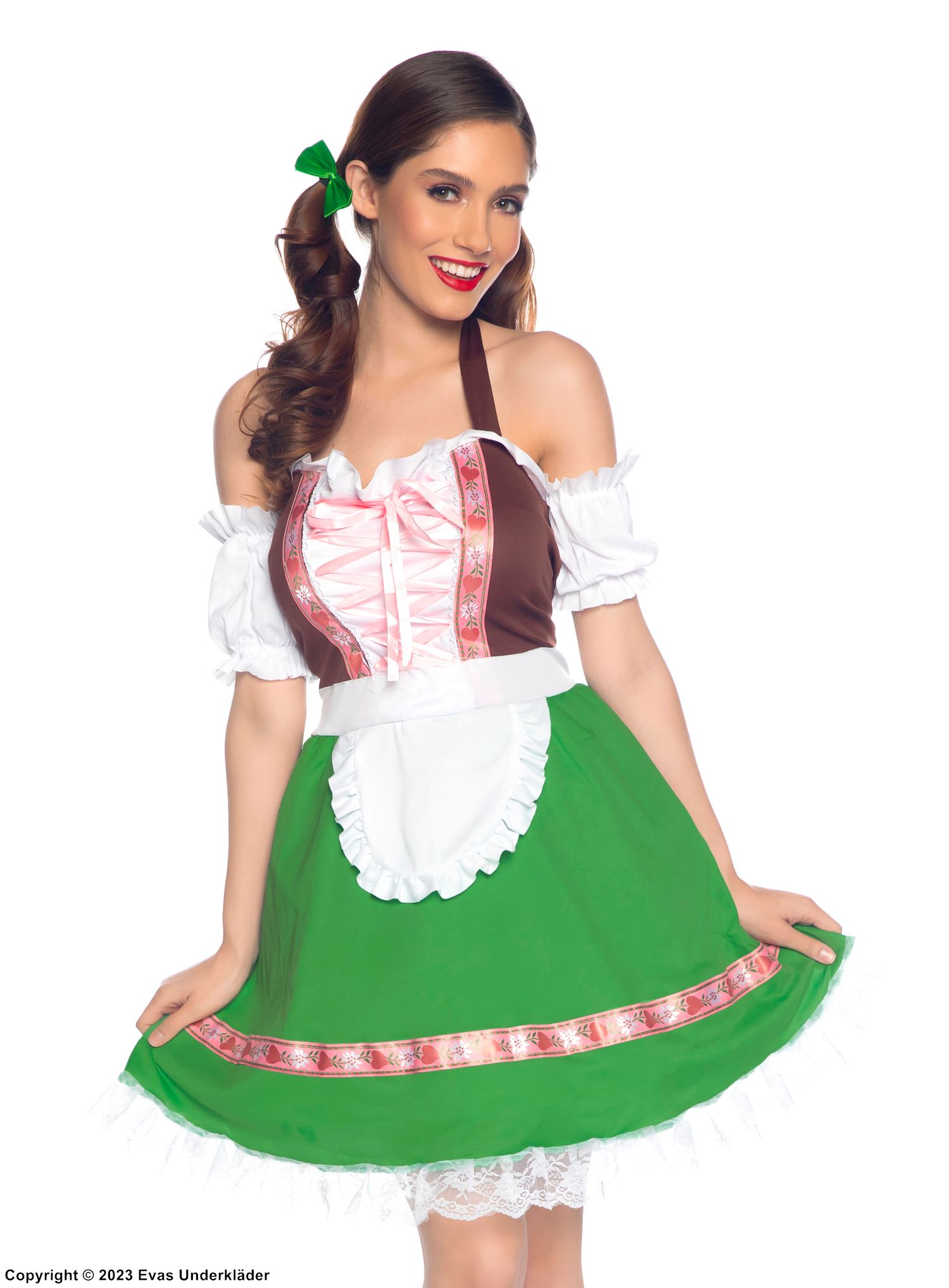 Oktoberfest-Bedienung, Kostüm-Kleid, Schnürung, Schürze, off shoulder